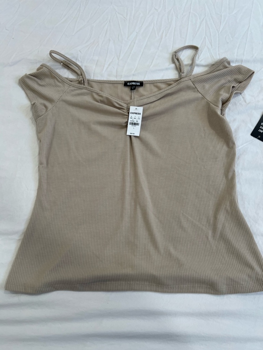 Express Ribbed Cold-Shoulder Camisole in Taupe